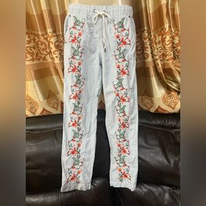 100% Cotton Embroidered XS Striped Blue Pants